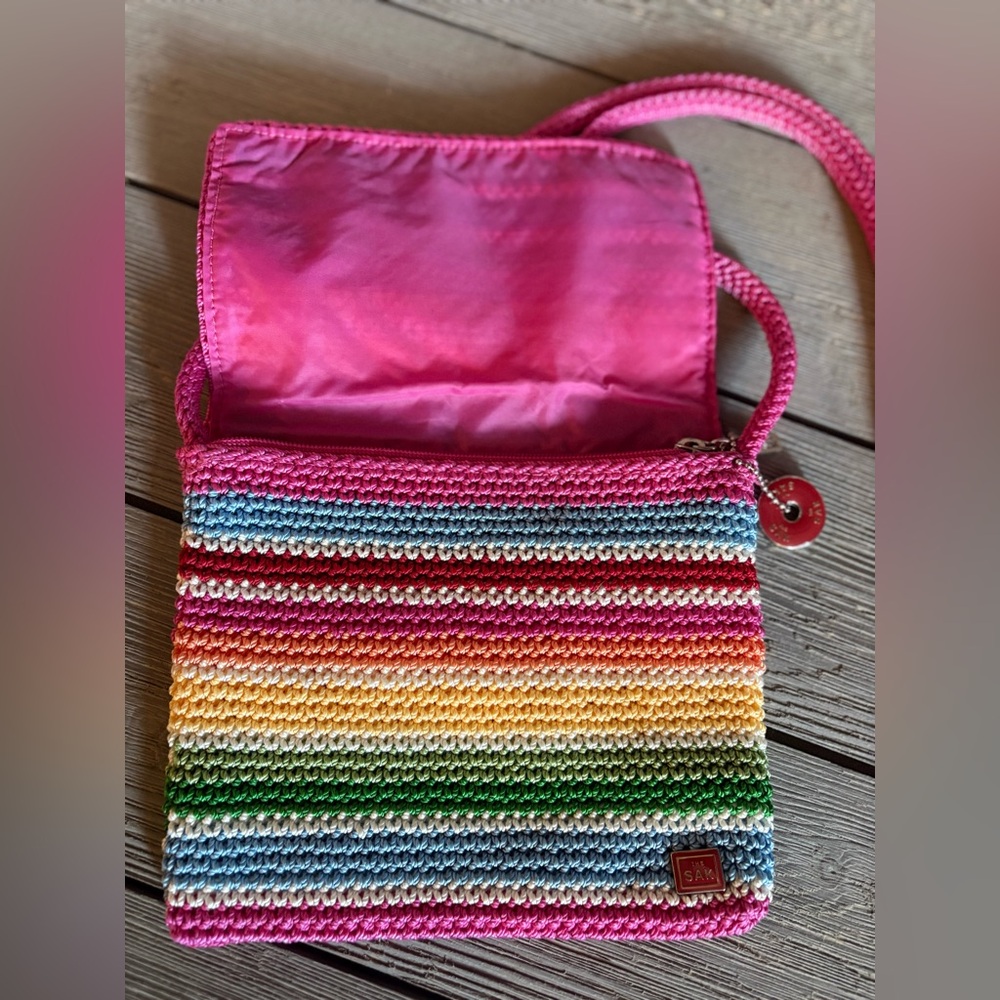The Sak Rainbow Striped Crochet Flap Crossbody Bag - Picture 4 of 11